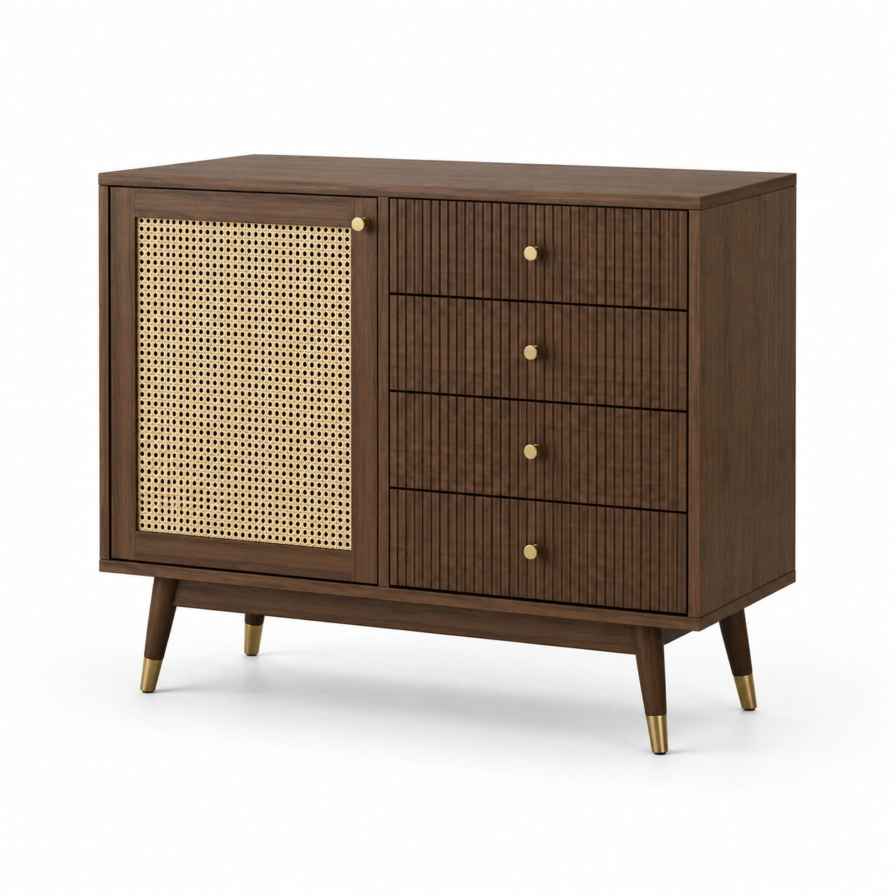 Komoda z rattanowym frontem – Orzechowa-vikenhome